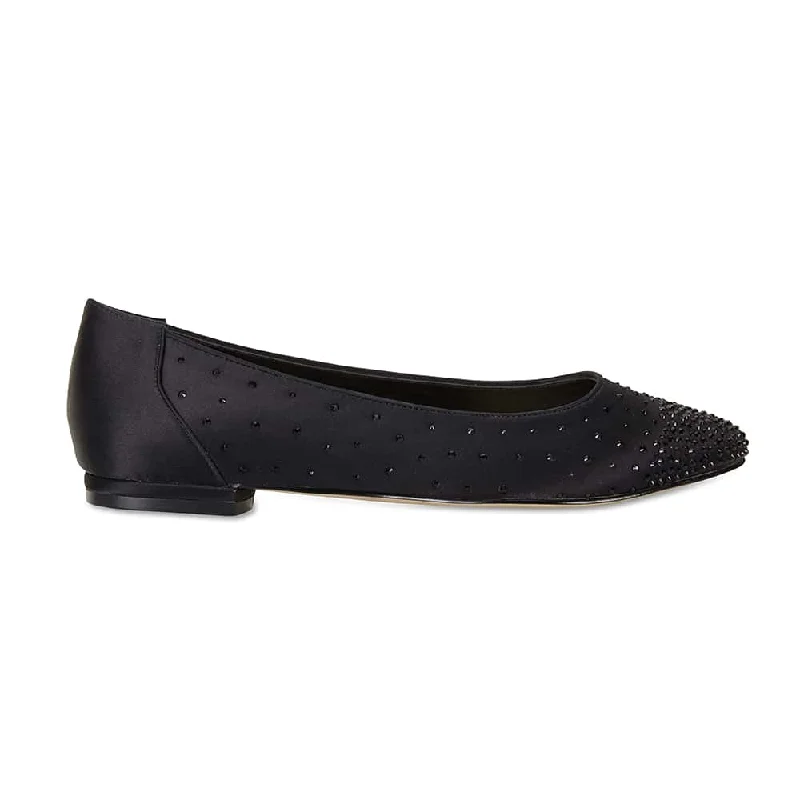 Glimmer Flat in Black Satin