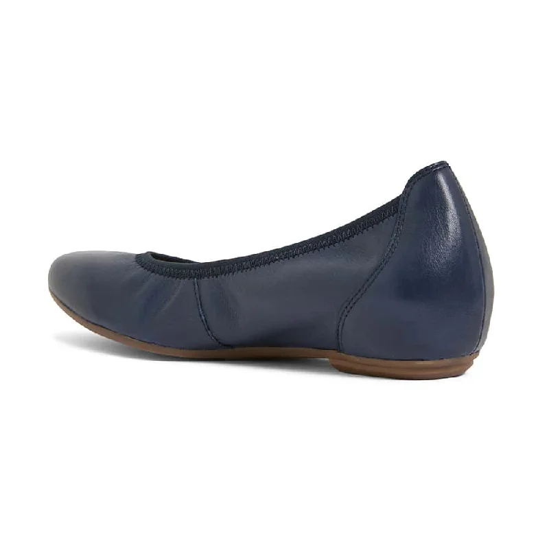 Pamper Flat in Navy Leather