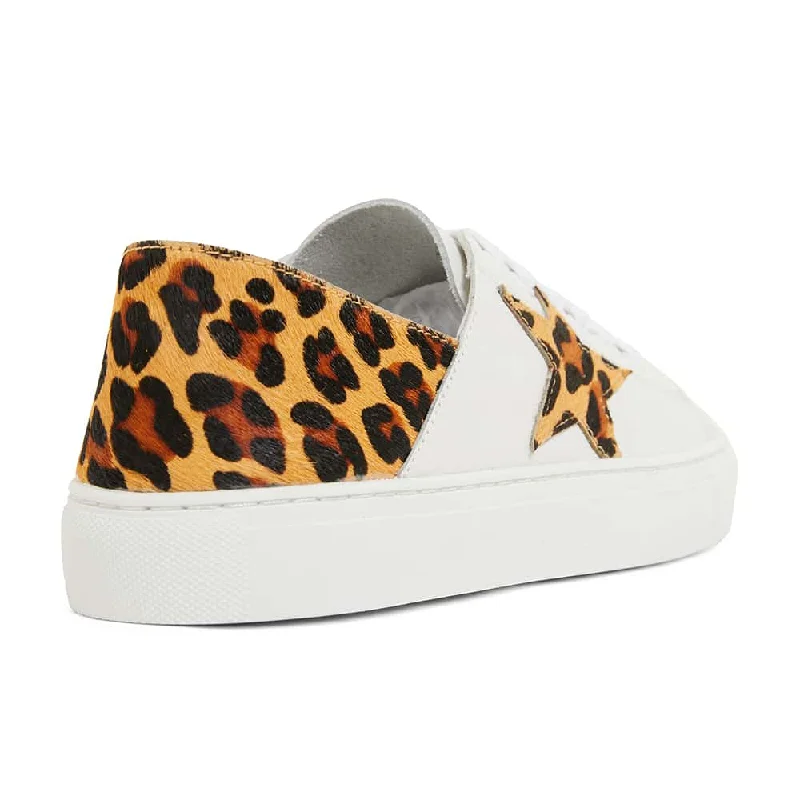 Rocket Sneaker in White And Animal Print Leather