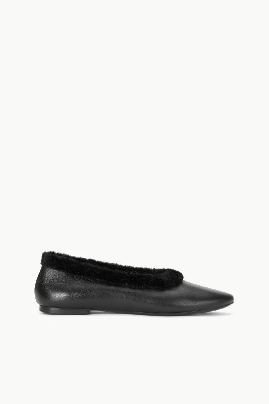 ALBA FAUX FUR TRIM BALLET FLAT | BLACK