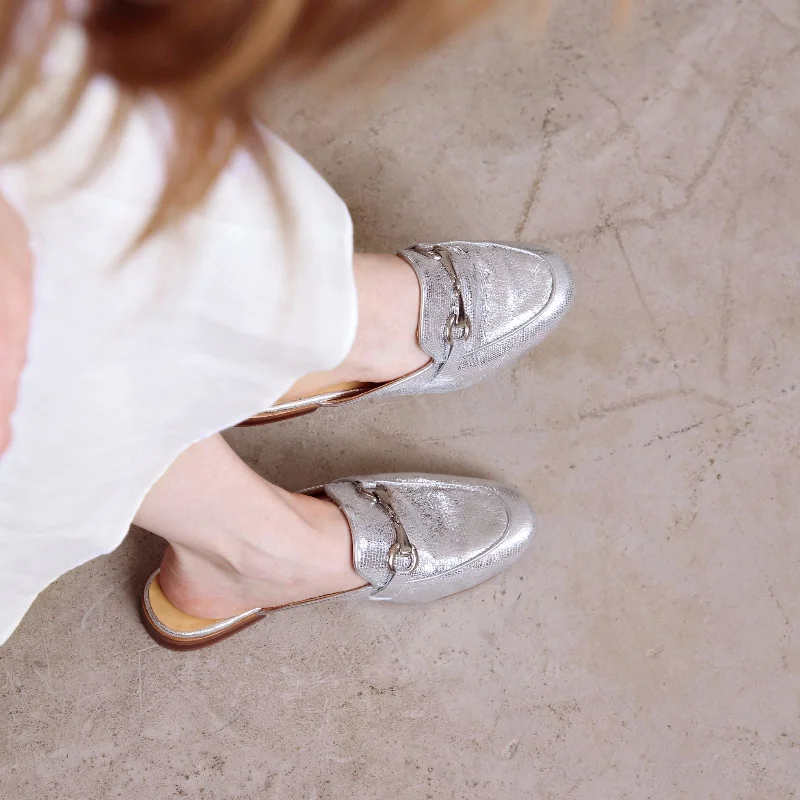 Cherie: Silver Backless Loafer