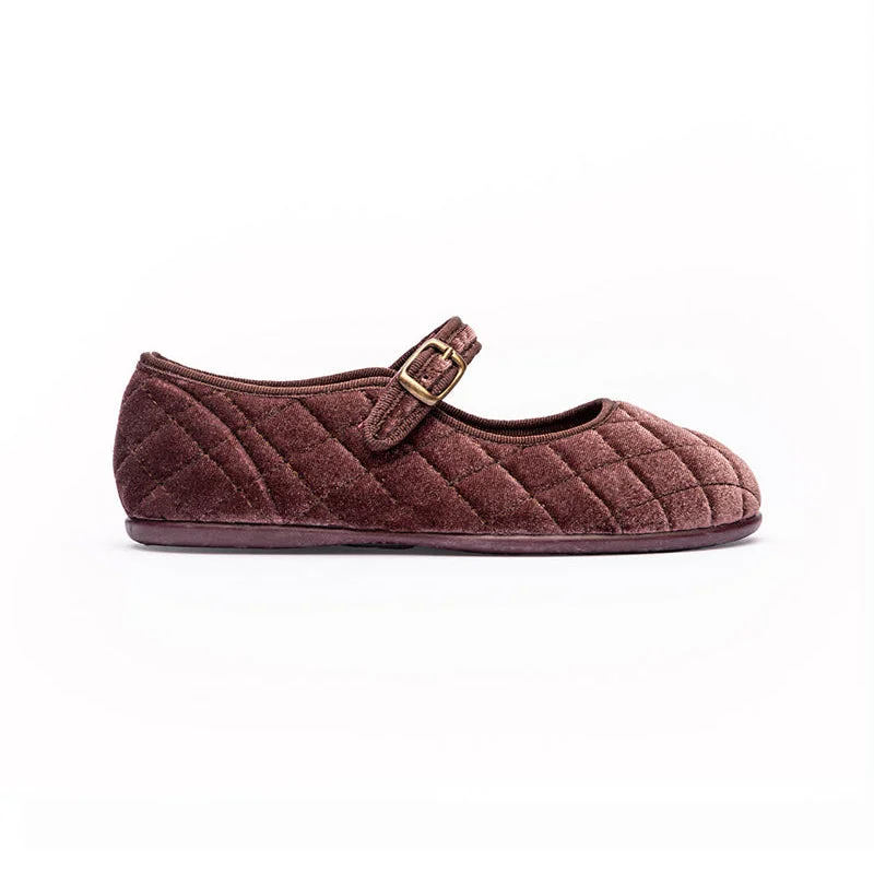 Classic Quilted Velvet Mary Janes in Chestnut