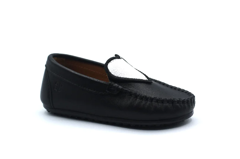 Porte Black Leather White Heart Loafer