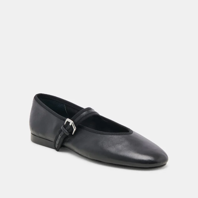 ROSLYN BALLET FLATS BLACK LEATHER