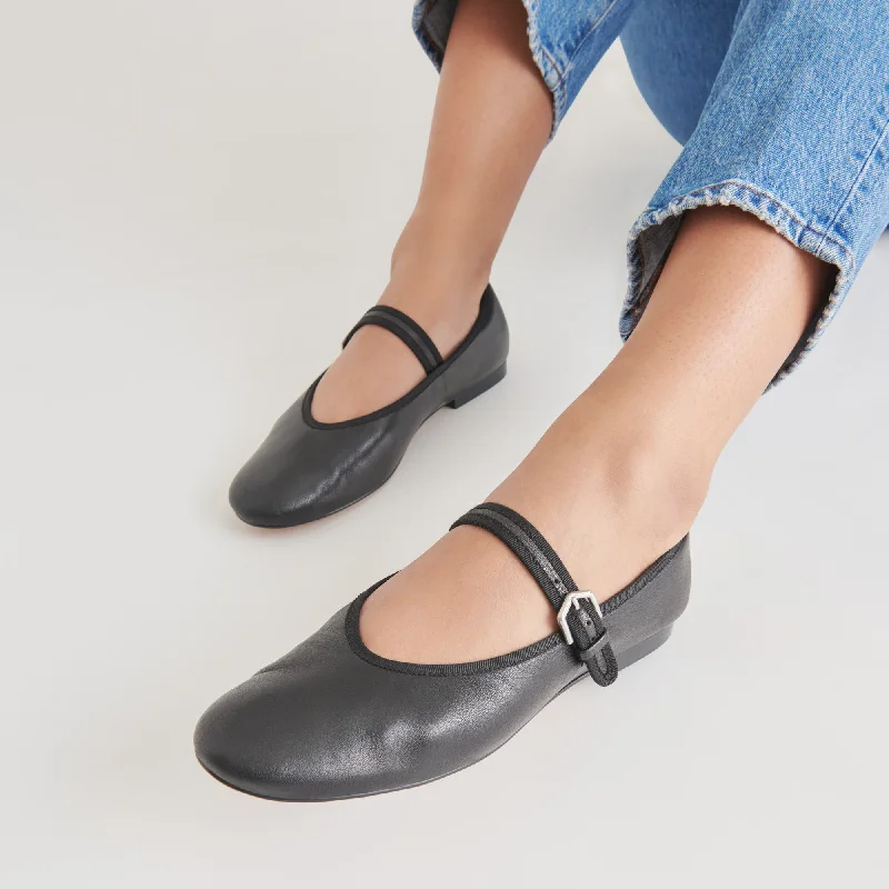 ROSLYN BALLET FLATS BLACK LEATHER